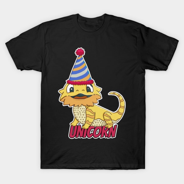 Unicorn / Beardie In A Party Hat T-Shirt by nonbeenarydesigns